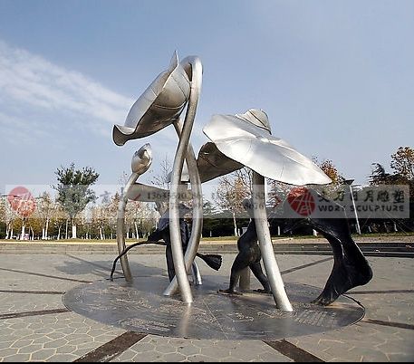 荷叶荷花主题生态广场雕塑 不锈钢雕塑